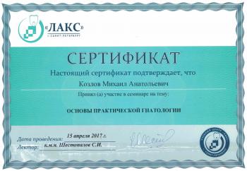 Сертификат врача Козлов М.А.